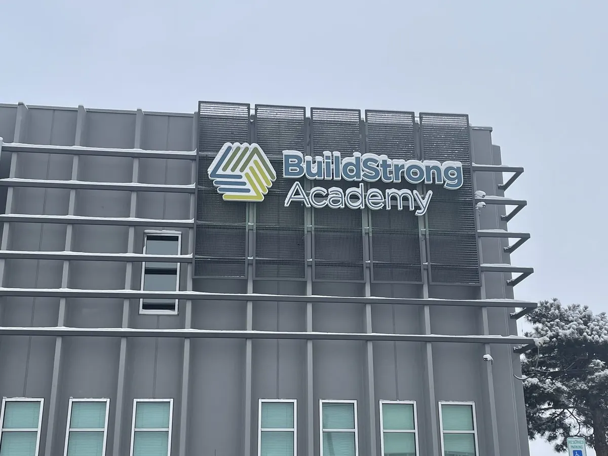 BuildStrong Academy signage by National Sign Team
