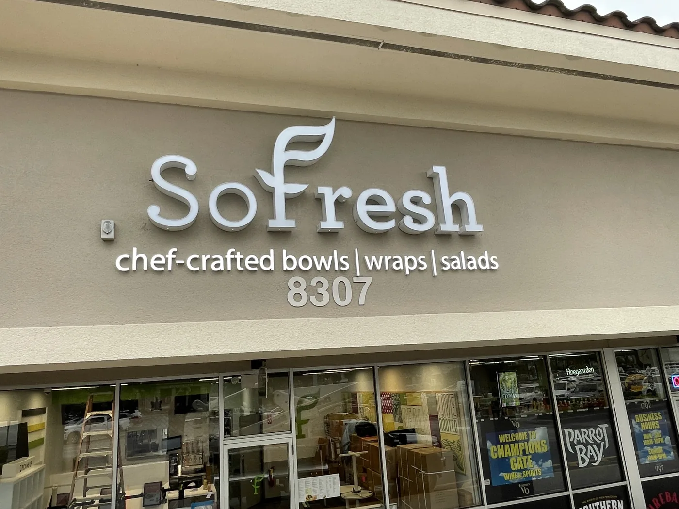 SoFresh dimensional channel letters across a storefront fascia
