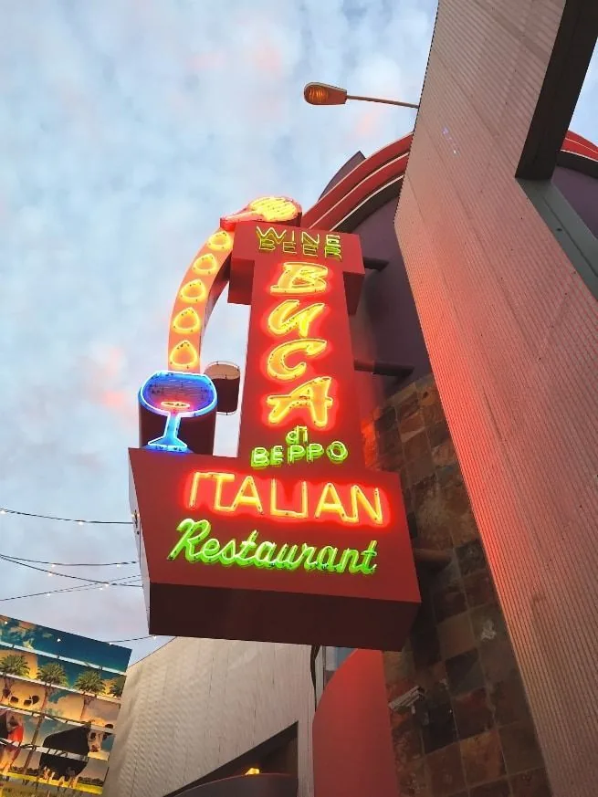 Classic glass tube neon signage lit at night