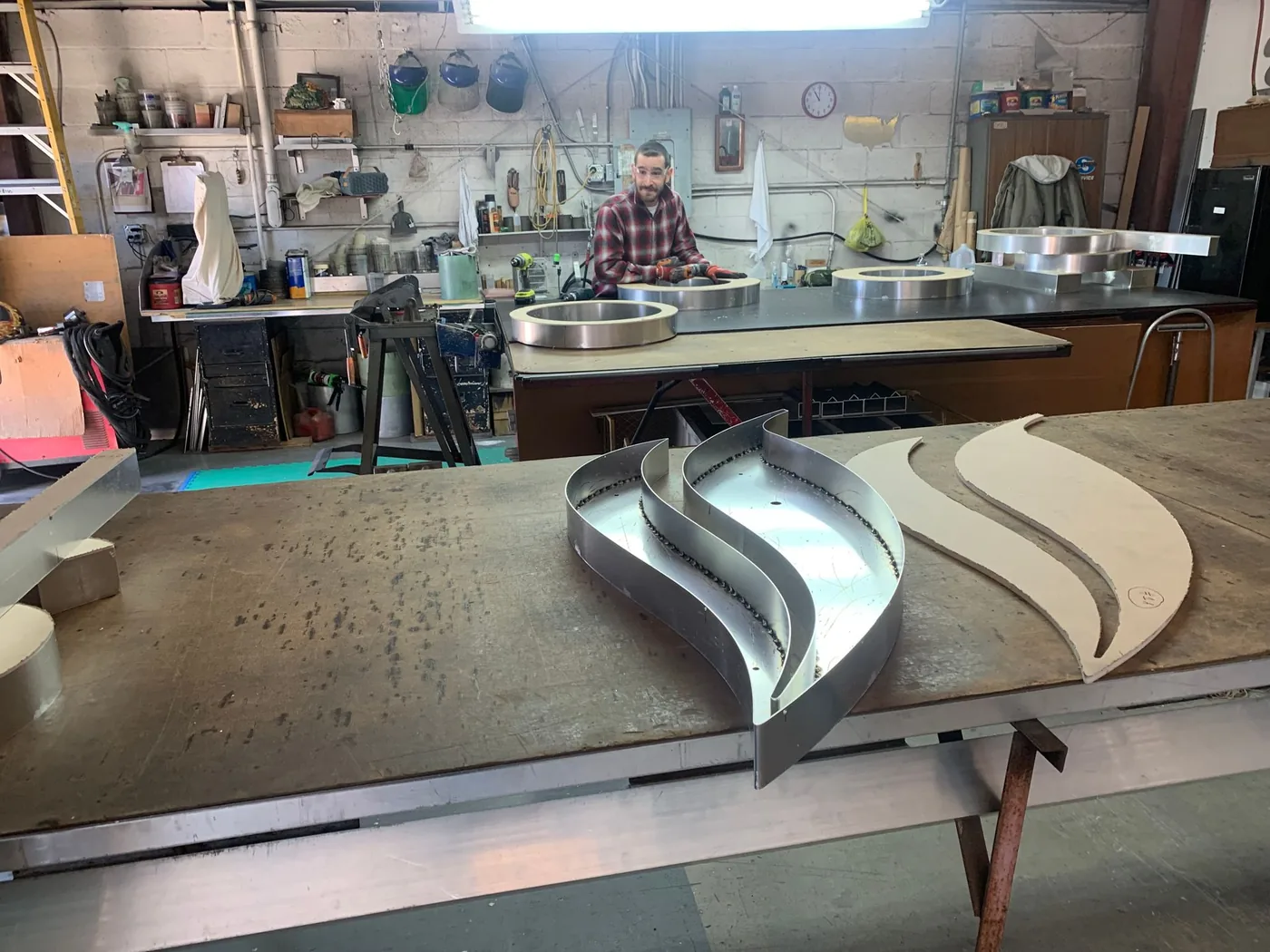 Neon sign components on the fabrication bench